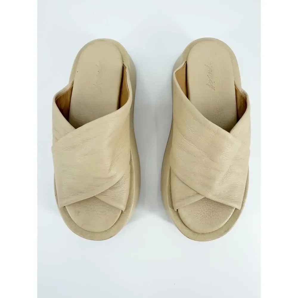Marsell Beige Crossover Strap Leather Flatform Platform Sandals Size 38 EU 7.5